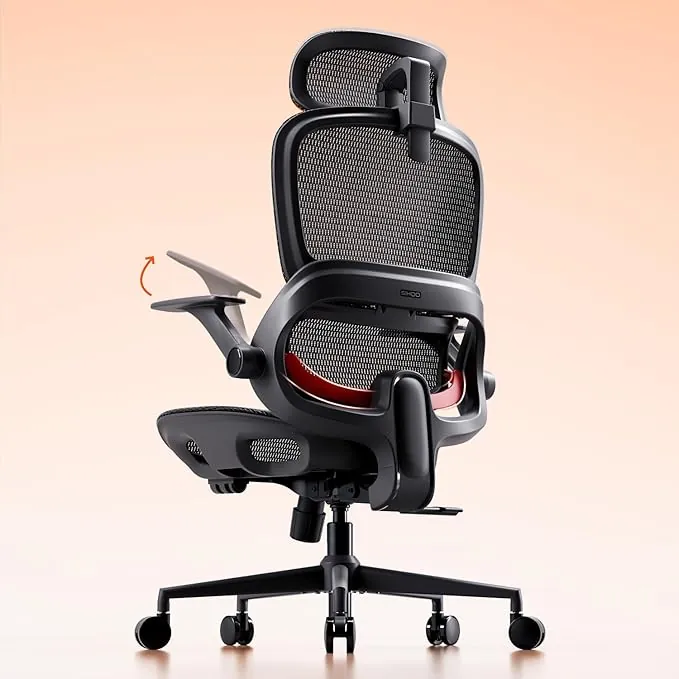 SIHOO Silla de Oficina ergonómica B100, cómoda Silla de Escritorio con Soporte Lumbar dinámico adaptativo, Silla de computadora con reposacabezas, reposabrazos abatibles (Negro sin reposapiés)