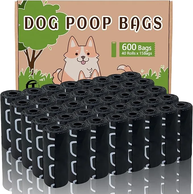 AiTodos® 600PCS Bolsas Caca Perro, Negro - Bolsas Excrementos Perros - Adecuado Salir de Casa, 31 * 22CM, Polietileno-Material, Portátil (40 Rollos, 15 por Rollo) -Poop Bags