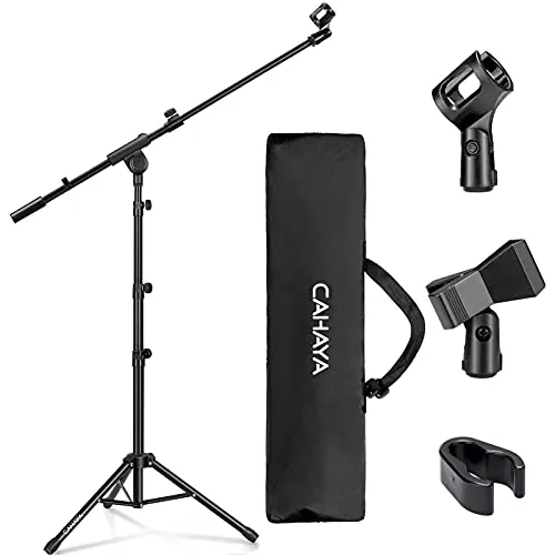 CAHAYA Soporte de Micrófono con Brazo con Dos Pinzas para Microfonos Pie de Micrófono Plegable y Ajustable de 64-158cm para Conciertos Videoconferencias Escenarios