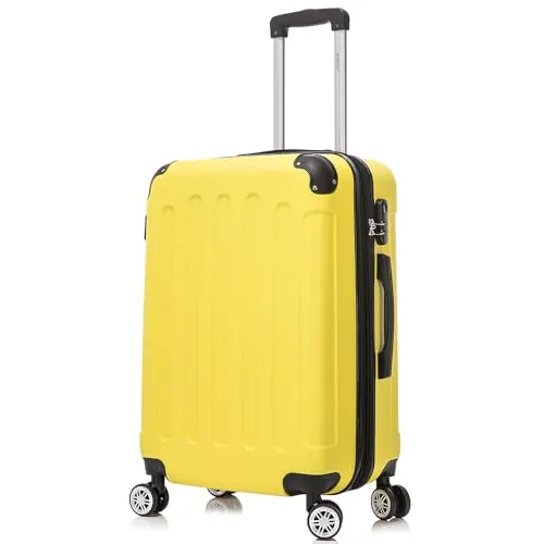 RAYKONG Maleta Mediana ABS 66x43x25cm |71L| 24 Pulgadas |23kg semirígidas candado combinación - Amarillo