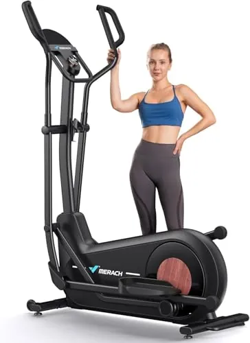 MERACH Bicicleta Elíptica para Casa, Elíptica Magnética Silenciosa con Autoalimentación, Zancada 42-47 cm, 8-16 Niveles de Resistencia, Monitor LCD, App Bluetooth y Sensor de Pulso, hasta 180 kg