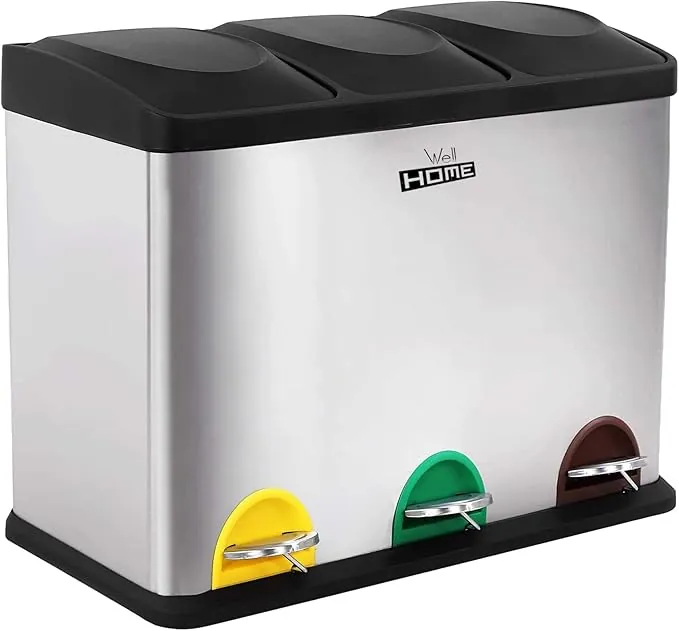 WELL HOME MOBILIARIO & DECORACIÓN Cubo de Reciclaje, Cromado, 45L