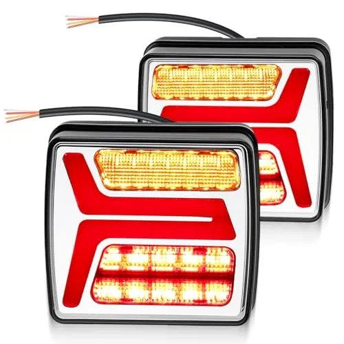 DTEANJU Pilotos traseros remolque,Luces Remolque 35 LEDs 12V,Luces traseras | con cable de 25 cm, IP67 impermeable, homologados ECE R148 R10,luz freno y posición separadas, Kit para camión
