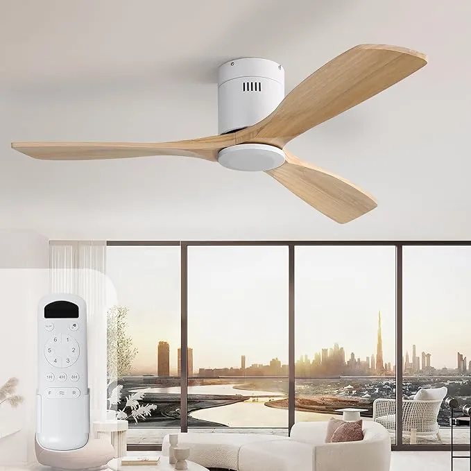 Sofucor 132cm Ventilador de Techo Madera Sólida, 6 Velocidades, Mando, Temporizador, Motor DC, Silencioso Ventilador Techo para Dormitorio Salon