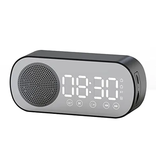 Hsthe Sea Reloj Despertador Digital Radio portátil Reloj Despertador con Altavoz BT Pantalla LED Grande Radio Reloj matutino para Dormitorio Oficina