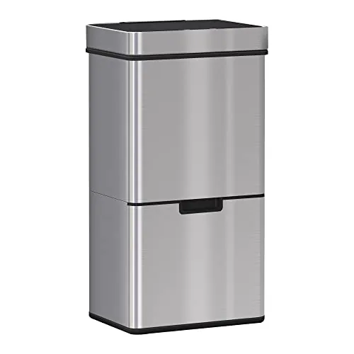 HOMCOM Cubo de Basura Automática 72L Cubo de Basura Inteligente de Acero Inoxidable con Sensor Infrarrojos y 2 Compartimientos para Cocina Dormitorio 42x30x81 cm gris