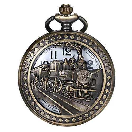 JewelryWe - Reloj de Bolsillo Vintage con Colgante de Bronce con Cadena para Hombre y Mujer