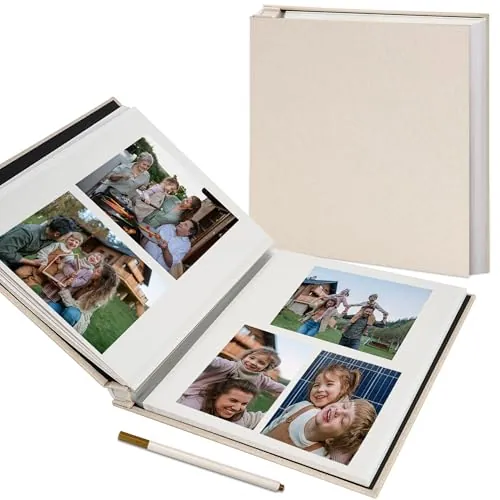 Vienrose Album Fotos Autoadhesivo 28x27 CM Album de Fotos Para Pegar y Escribir Funda de Lino Scrapbook Regalo Bebé Cumpleanos Recuerdos Boda Aniversario Familiares con un bolígrafo Metálico