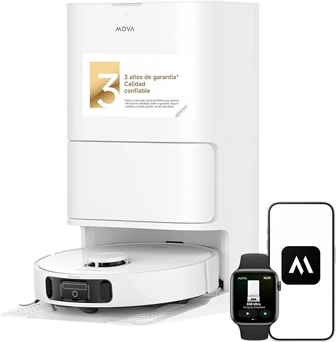 Mova E40 Ultra Robot Aspirador y Fregasuelos 19.000 Pa Tecnología de Fregado MaxiReach, Cepillo Lateral Antienredos, hasta 75 Días de Limpieza sin Intervenir Modo para Mascotas Estación Todo en Uno