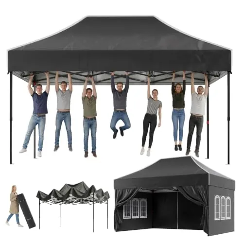 Devoko cenador 3x4,5 impermeable estable resistente al invierno, hastial pronunciado, cenador plegable con paredes laterales, protección UV 50+, carpa para fiestas con altura ajustable, cenador para