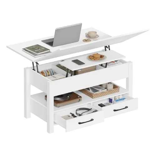 WOLTU Mesa de Centro Elevable, Mesita Salon con Espacio Oculto