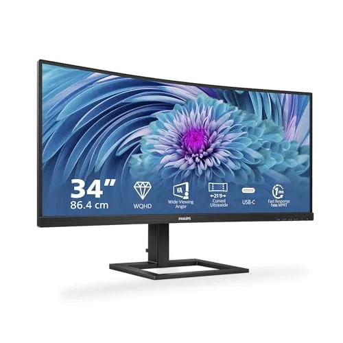 Philips Monitors 346E2CUAE/00-34" Curved 1500R, WQHD, 100Hz, 1ms, VA, Adaptive Sync (3440x1440, 300cd/m, 2xHDMI, DisplayPort 1x1.2), Negro