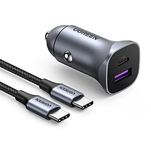 UGREEN 30W Cargador Coche USB C con Cable 1M Carga Rápida PD QC 3.0 PPS | Cargador Mechero Coche 2 Puertos Compatible con iPhone 18 Pro Max 17 16 15 14 13 12 iPad Galaxy S26 Ultra S25 Pixel 10 9
