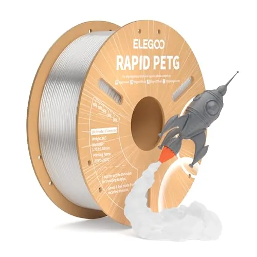 ELEGOO Filamento PETG Rápido 1.75 1KG Traslúcido | Velocidad 30-600mm/s, Precisión Dimensional +/- 0,02mm, Carrete de 1KG, para la Mayoría de Impresoras 3D