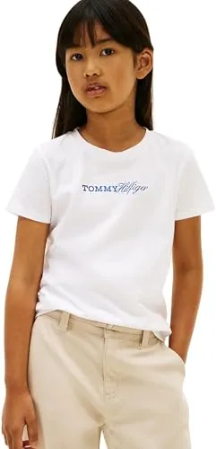 Tommy Hilfiger Tommy Script tee SS KG0KG09123 - Camiseta para niña, Color Blanco (Blanco), 14 años