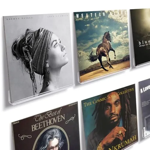 NIUBEE Estante de Vinilo Transparente para Montaje en Pared, Paquete de 6, Soporte acrílico para Discos de álbum Que Muestra tu Escucha Diaria de LP en la Oficina y el hogar