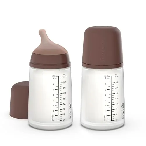 Suavinex, Pack 2 Biberón Anticólico Zero Zero 270 ml con Tetina de Flujo Medio (M) de Silicona, Bebés +3 Meses, para Leche Materna, de Fórmula y Líquidos Densidad Media, Compatible Lactancia, Deep