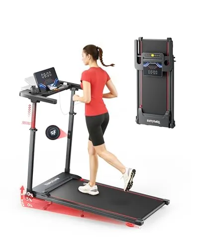 6 EN 1 Cinta de Correr Plegable, 0%-5%-10% Inclinación, 12 KM/H, Toputure Cinta Andar con Manillar Ajustable para Hogar y Oficina, Walking Pad con App, Control Remoto, 95°-105° Pantalla LED Ajustable