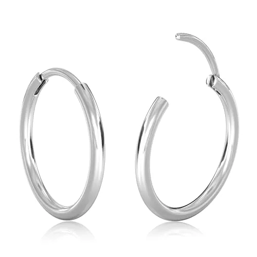 MILACOLATO Pequeños Pendientes de Aro de Plata para Mujer Hombre Hipoalergénico 316L Acero Quirúrgico Cartílago Tragus Helix Sleeper Pendientes de Aros con Bisagras 16G Piercing en la nariz 10MM