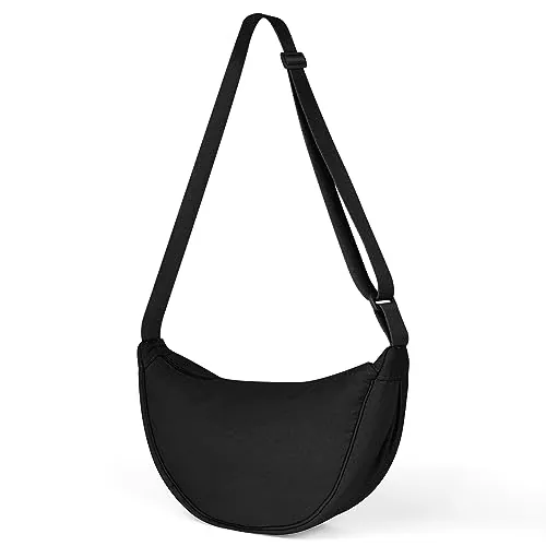 Aucuu Bolso Bandolera Para Mujer, Media Luna Impermeable Bolso Bandolera Nylon, Casual Ligero Bolsa Crossbody Mujer con correa de hombro ajustable, para Viaje, Compras, Escuela, Oficina-Negro