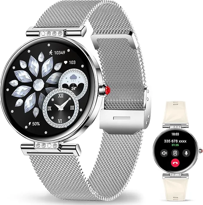Smartwatch Reloj Inteligente Para Mujer Ligero con FuncióN TeléFono Redonda Delgada Notificación de la Aplicación Seguimiento Monitoreo Salud Actividad FíSica Bluetooth Resistente Agua Android Ios