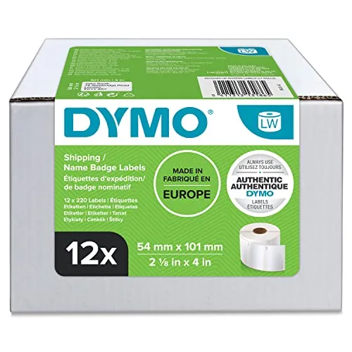 DYMO LW Etiquetas grandes de envío/identificación, 54mm x 101mm, 12 x 220 | 12 rollos de 220 (2.640 etiquetas autoadhesivas de fácil despegue) para impresoras de etiquetas LabelWriter