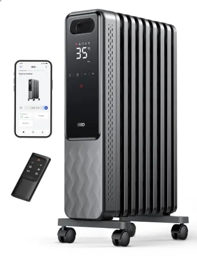 Dreo Radiador de Aceite 2000W, Calentador de Aceite Eléctrico Portátil 9 Elementos Con Mando a Distancia, Temporizador 24h, 3 Ajustes de Calor, 4 Modos, protección contra sobrecalentamiento