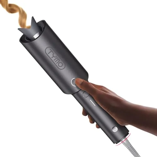 TYMO CURLPRO Rizador de Pelo Automático - Portátil Moldeador Tenacilla de Pelo Automatico de 25 mm, 160-210℃, Rizos Grandes Fácilmente, Plancha Pinzas Rizadora Cerámica, Antiquemaduras, Gris Metálico