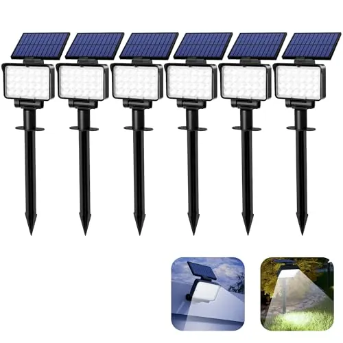 Solpex Focos Solares para Exteriores, IP65 ImpermeableLuces Solares para Jardín, 24 Ledes luces de Camino, para Caminos, Jardines, Cercas (Blanco, 2 Unidades)