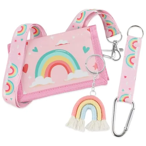 GmeDhc Bolso de Pecho para Niños, Monedero con Llavero y Cordón, para Niños y Niñas, Arcoiris, Fashion