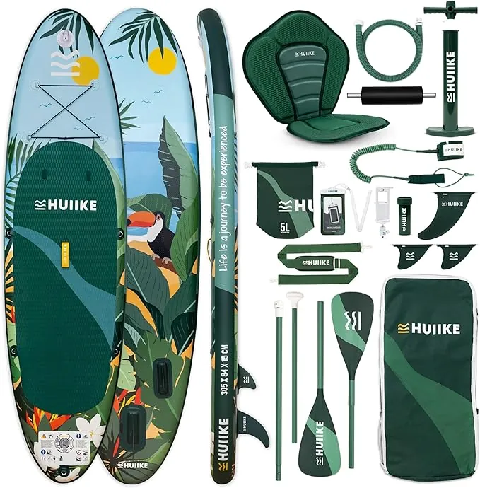 HUIIKE Tabla Paddle Surf Hinchable con Accesorios Incluidos, Remo, Quillas, Inflador. Stand Up Paddle Board Gran Estabilidad y Resistencia. 305 x 84 x 15 cm, Soporta hasta 130 kg