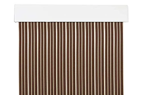 MERCURY TEXTIL Cortina para Puerta Tiras PVC 210x90cm，Cortina para Puerta Exterior (Marron+Filo Beige P1)