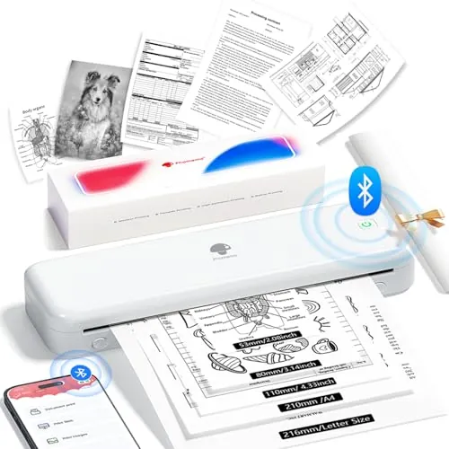 Phomemo M834 Impresora Termica A4, Impresora Portatil Sin Tinta, Conexión de Smartphone por Bluetooth, Admite Papel Térmico A4 (210x297 mm), 80mm, Impresora Portátil Movil, 300DPI