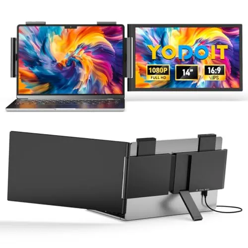 Yodoit Extensor Pantalla Portátil, Monitor de Viaje FHD de 14" 1920×1080 con Puerto USB Tipo C HDMI y Altavoces Integrados, Compatible con MacBook Laptop PC Xbpx PS4/5 Switch