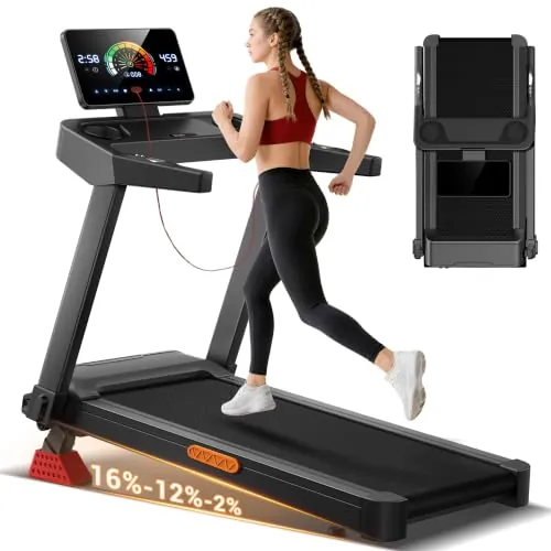 UMAY Cinta de Correr Plegable con Inclinación,14 KM/H, 3.5HP | Cinta de Andar para casa con Frecuencia Cardíaca, Caminadora Electrica con Pantalla LED,Treadmill for Home Max.180kg