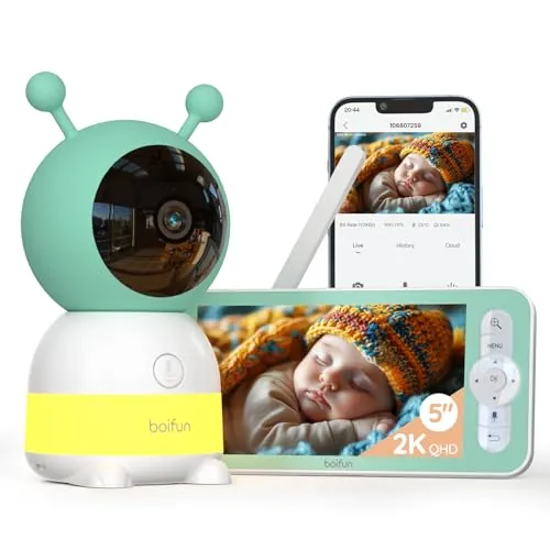 BOIFUN 2K Camara Vigilancia Bebe, Visión Nocturna, Luz Nocturna Infantil