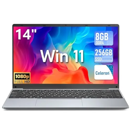 FUNYET Ordenador Portatil, Celeron N5095 (hasta 2,9 GHz), 8GB RAM 256GB SSD Win11 Pro 14.1" IPS FHD 1920 * 1080 PC Portatil, Convertible 180° Laptop Mini HDMI, DC, WiFi, Bluetooth 5.0-QWERTY