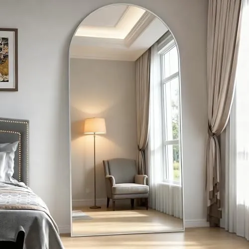 NEUWEABY Espejo de Cuerpo Entero 180 x 80 cm Espejo arqueado Plata Espejo de Suelo arqueado con Soporte Colgado o Apoyado en la Pared para la Entrada del Dormitorio, Sala de Estar