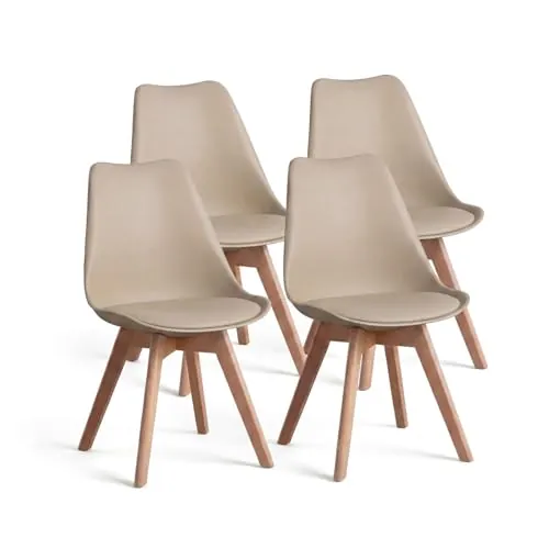 duehome | Beench, Pack 4 sillas Nórdicas, Sillas Comedor, Acabado en Arena y Madera, Medidas: 49 (Ancho) cm x 53,5 cm (Largo) x 83 cm (Alto)