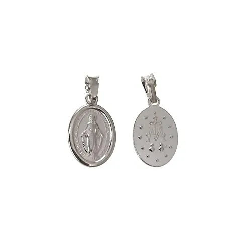 Minoplata Medalla pequeña Virgen Milagrosa de Plata de ley 925 8mmx10mm para mujer, hombre, niños, una joya unisex