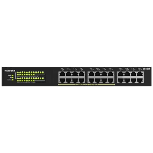 NETGEAR Switch PoE, Switch de Red Gigabit Ethernet no gestionado de 24 Puertos (GS324P) - con 16x PoE+ Consumo 190W, Montaje de sobremesa o en Bastidor