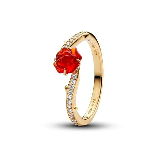 PANDORA Anillo de mujer dorado Disney La Bella y la Bestia 163984C01, 54/17,2, Plata de ley, Zirconia cúbica
