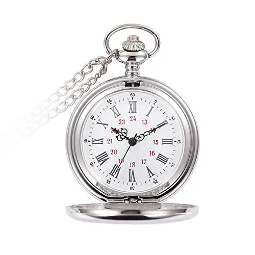 RORIOS Reloj de Bolsillo de Cuarzo Clásico números Romanos de Estilo Antiguo Reloj de Bolsillo de Cuarzo con Cadena