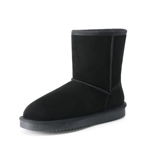 DREAM PAIRS Botas Nieve Ante Mujer ,Negro,40.5 | Ante genuino transpirable, forro cálido, plantilla viscoelástica con látex y suela TPR antideslizante.