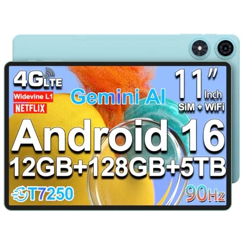TECLAST P50 Tablet 11 Pulgadas Android 16 Tableta 90Hz, Doble SIM 4G LTE + 5G WiFi, 2GHz Octa-Core T7250 Gemini AI, 128GB ROM(TF 5TB), 7000mAh/Widevine L1/GPS/3.5MM/OTG