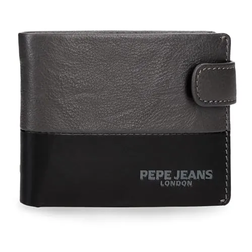Pepe Jeans Ithaca Cartera Horizontal con Cierre de Clic Gris 11x8,5x1 cms Piel by Joumma Bags