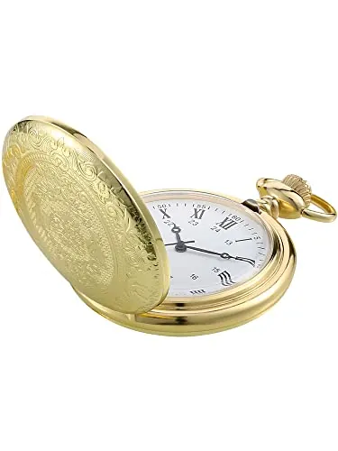 Pangda Reloj de Bolsillo Vintage de Acero para Hombre con Cadena para el día del Padre, Uso Diario, Dorado, Clásico