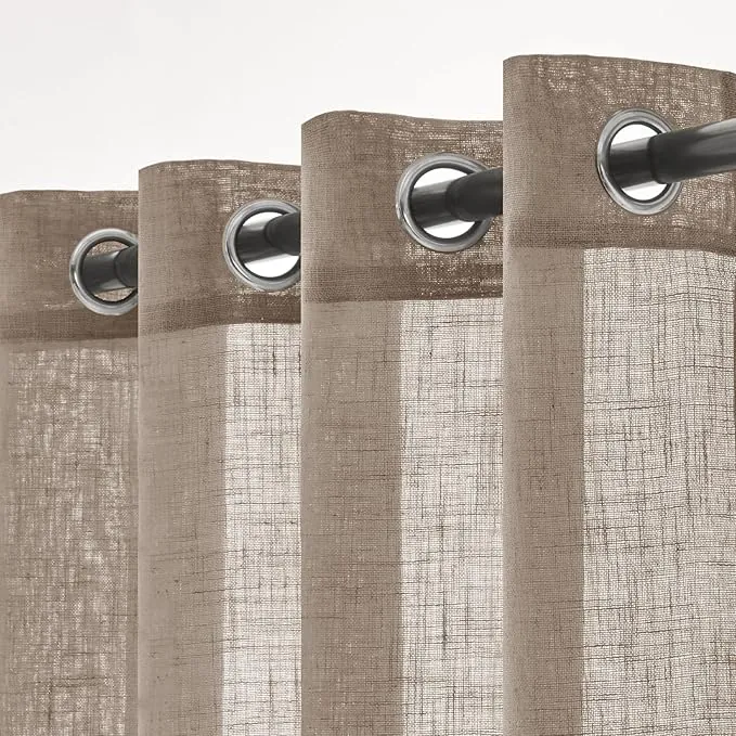 Woaboy Cortinas de Lino Visillo Translúcido Cortinas con Ojales Modernas Decorativas para Salón Ventana Habitación Dormitorio 2 Piezas 140x245 cm Marrón Oscuro
