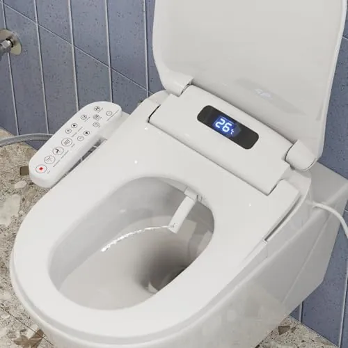 HOROW Asiento electrónico inteligente para bidé, asiento de inodoro con calefacción y control de temperatura, secadora integrada y luz nocturna, con filtro de agua, cierre suave y boquilla de