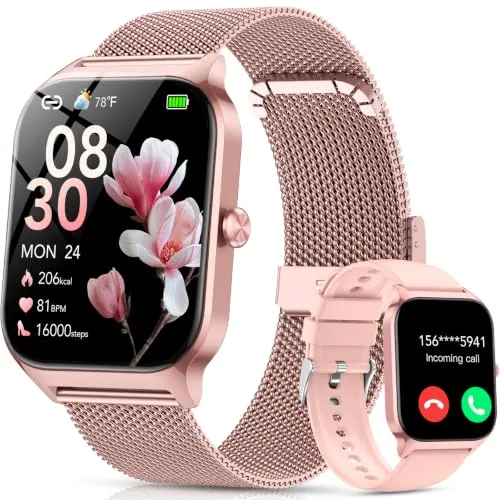 Reloj Inteligente Mujer con Llamadas Bluetooth Asistente IA, Whatsapp Notificaciones,1.85"Smartwatch Mujer con SpO2/Pulsómetro/Estrés/Monitor de Sueño,120+Modos Deportes para iPhone Android,2 Correas